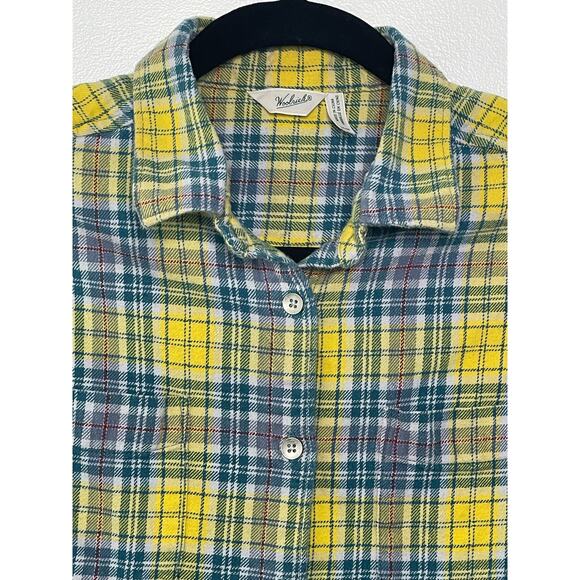 Woolrich Flannel Shirt Button Down Long Sleeve Collared Cotton Yellow Medium - Picture 3 of 11